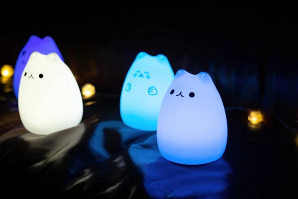 Baby night lamp, five nightlights in a row, different colors. Childrens night lights. Blue light.