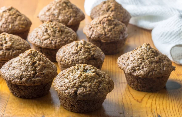 Bran Muffins Wood Table Selective Focus — ストック写真