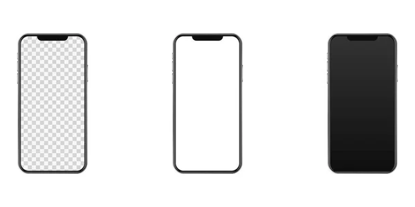 Conjunto Teléfonos Inteligentes Móviles Celulares Con Blanco Vacío Negro Transparente — Vector de stock