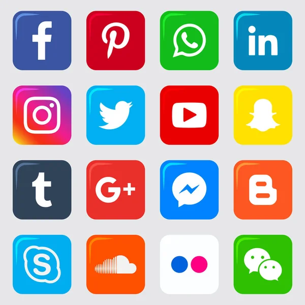 Zestaw Ikon Social Media Ikony Wektorowe Edytowalne — Wektor stockowy