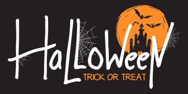 Cadılar Bayramı şatosu ve örümcek ağı çizimi Siyah Arkaplanda izole edildi