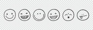 Şirin emoji yüz avatarları koleksiyonu. Vektör emoji ana hatları düzenlenebilir