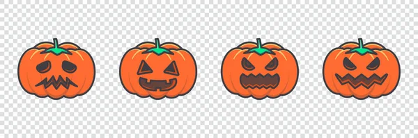 Calabazas Halloween Pegatinas Envase Etiquetas Conjunto Coloridas Ilustraciones Calabaza Vectorial — Vector de stock