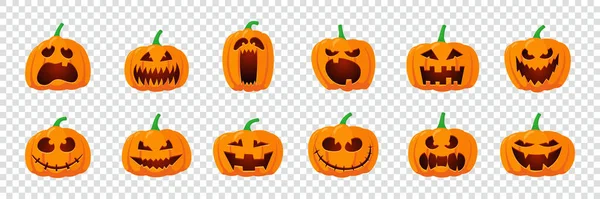 Conjunto Cara Calabaza Miedo Para Halloween Vector Editable — Vector de stock