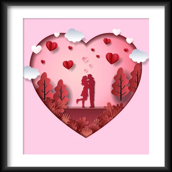 Modèle Réaliste Cadre Photo Murale Avec Couple Valentine Coeur Illustration — Image vectorielle