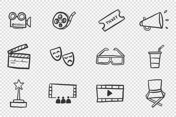 Set Icon Simple Cinema Theater Hand Drawn Illustration Editable — Stockvektor