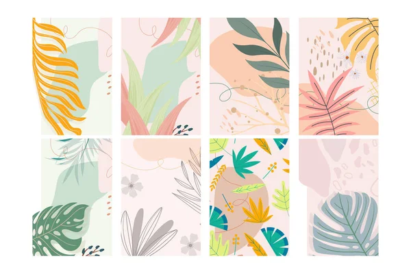 Set Abstract Flowers Trendy Hand Drawn Background Design Elements Vector — Vettoriale Stock