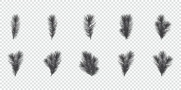 Set Black Silhouettes Christmas Tree Branches Christmas Decorations Spruce Branch — Vector de stock