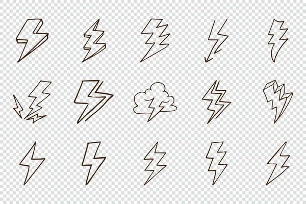 Set Van Met Hand Getrokken Doodle Elektrische Lightning Symbool Vector — Stockvector