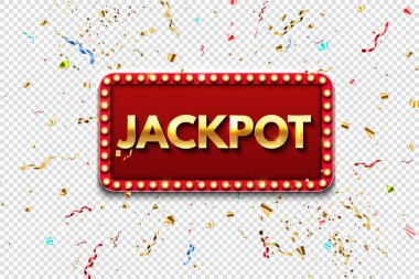 Kumarhane için düşen altın konfetiyle büyük ikramiye ya da Şeffaf Arkaplanda izole edilmiş piyango tasarımı