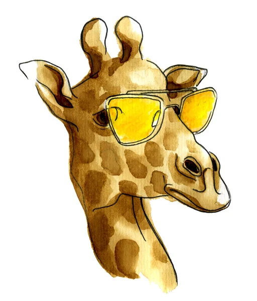 Desenho Aquarela Girafa Africana Selvagem — Fotografia de Stock