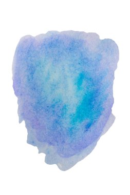 Suluboya boyası lekesi beyaza izole edilmiş mavi renk. Metin için arkaplan.