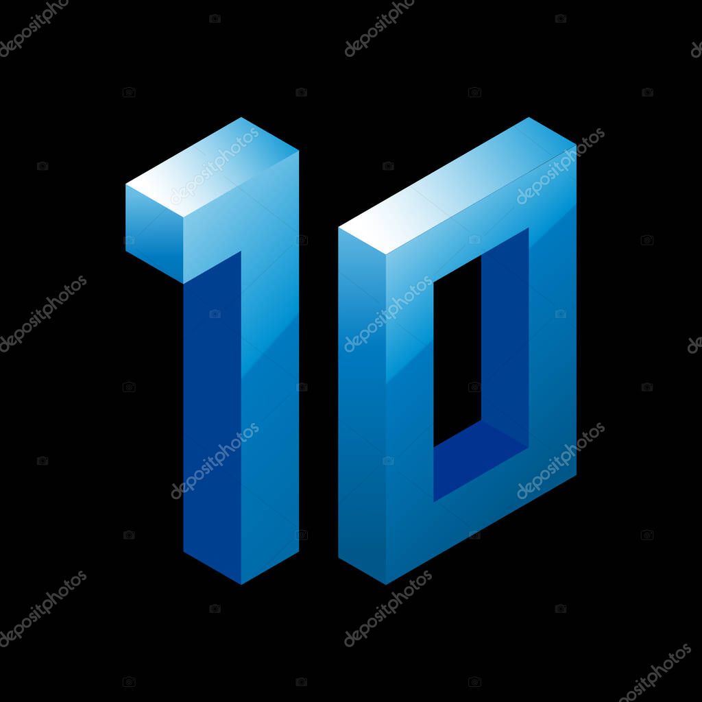 Gradiente azul número 10 en estilo isométrico. Aislado sobre fondo
