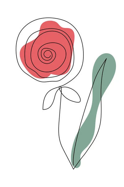 Одна Лінія Мистецтва Червона Троянда Чорною Лінією Червоним Зеленим Кольором — стоковий вектор