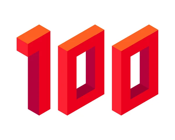 Rote Zahl 100 Isometrischen Stil Vereinzelt Auf Weißem Hintergrund Lernnummern — Stockvektor