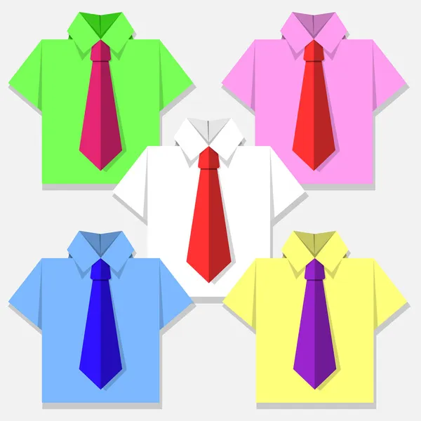 Set Bürohemden Mit Krawatte Origami Papiereffekt Vektorillustration Kleidersammlung — Stockvektor