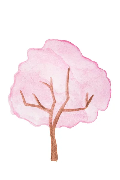 Handgezeichnetes Aquarell-Holz mit üppigem rosa Laub isoliert auf weiß. — Stockfoto