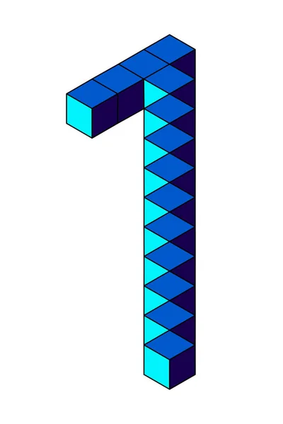 Bleu Numéro Partir Cubes Isolés Sur Fond Blanc Pixel Bits — Image vectorielle