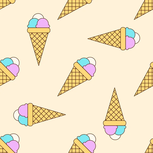 Seamless Pattern Multi Colored Ice Cream Balls Cone Beige Background — Stock Vector