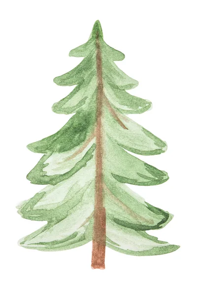 Handgezeichneter Aquarell Grüner Weihnachtsbaum Isoliert Auf Weißem Hintergrund Illustration — Stockfoto