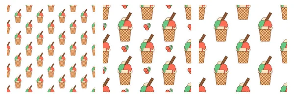 Бесшовный Рисунок Цветными Шариками Мороженого Вафельной Чашке Ягодами Белом Фоне — стоковый вектор