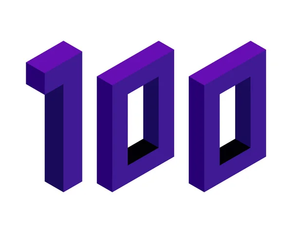 Violet Nomor 100 Dalam Gaya Isometrik Terisolasi Latar Belakang Putih - Stok Vektor