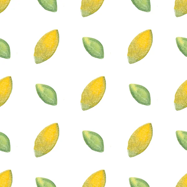 Płynny Wzór Ręcznie Rysowanych Akwareli Zielonych Żółtych Liści Białym Streszczenie — Zdjęcie stockowe