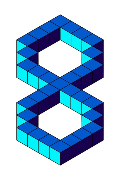 Modré Číslo Kostek Izolovaných Bílém Pozadí Pixel Bitů Izometrický Styl — Stockový vektor