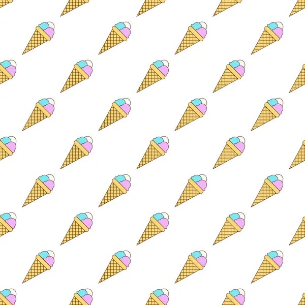 Seamless Pattern Diagonally Located Multi Colored Ice Cream Balls Cone — Stock Photo, Image