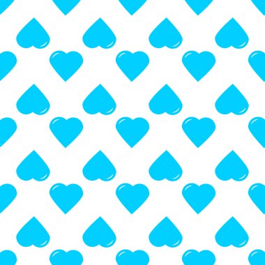 Beyaz arka planda mavi kalplerin kusursuz deseni. Vektör illüstrasyonu