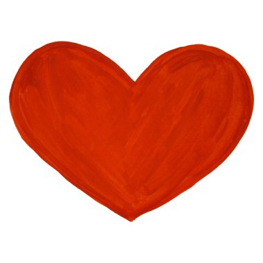 Kırmızı gouache ile çizilmiş kalp. Beyaz arka planda izole edilmiş. El çizimi.