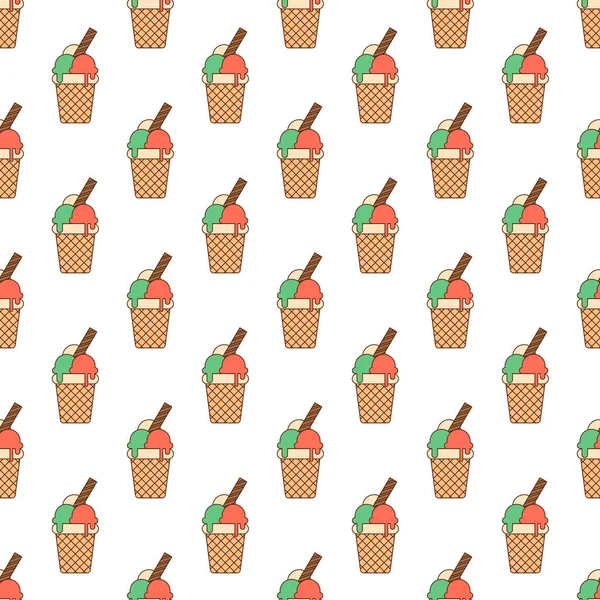 Seamless Pattern Colorful Ice Cream Balls Straw Waffle Cup White — Stock Photo, Image