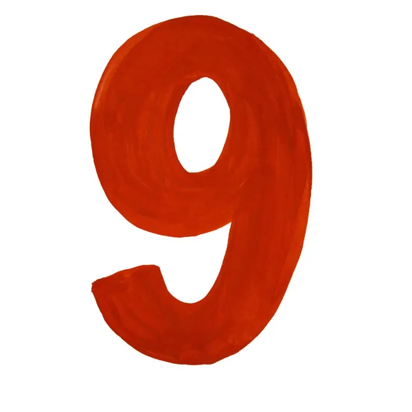 Red Number Drawn Gouache Isolated White Background — Stock Photo, Image