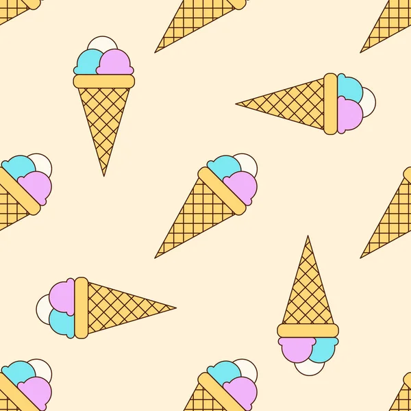 Seamless Pattern Multi Colored Ice Cream Balls Cone Beige Background — Stock Photo, Image