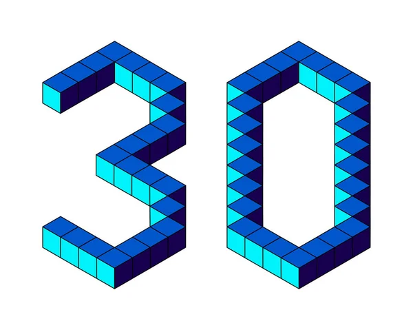 Blu Numero Cubi Isolati Sfondo Bianco Pixel Bit Stile Isometrico — Vettoriale Stock