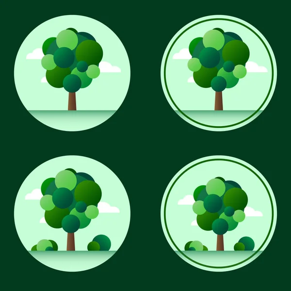 Set Van Platte Iconen Met Boom Ecologische Pictogrammen Eenvoudige Ronde — Stockvector