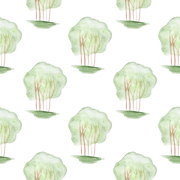Kusursuz Desenli Elle Çizilmiş Suluboya Çalı Bembeyaz Yeşil Yapraklı Görüntü — Stok fotoğraf