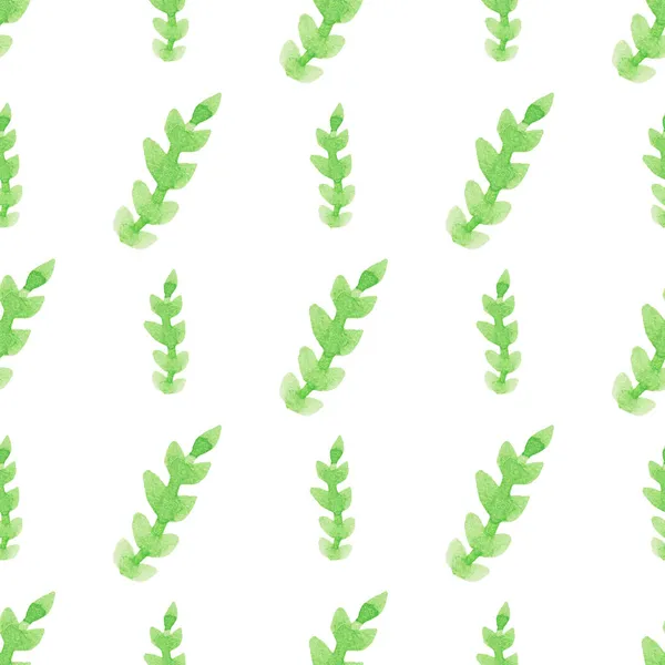 Zökkenőmentes minta kézzel rajzolt akvarellszínű zöld ágakkal, fehér levelekkel. Nyár, tavaszi szezon. Szerves, természetes, frissesség koncepció textilhez, nyomtatáshoz stb.. — Stock Fotó