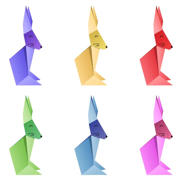 Conjunto Conejos Estilo Origami Figura Ilustración Vectorial Aislado Sobre Fondo — Vector de stock