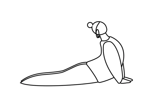 一个超大女人的线形轮廓 做瑜伽 站在树上摆姿势 白色的黑色轮廓 平衡的概念 健康的生活方式 图标示例 — 图库矢量图片