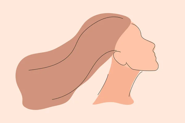 Простой Силуэт Женщины Длинными Волосами Портрет Стиле Линейного Искусства Пастельные — стоковый вектор