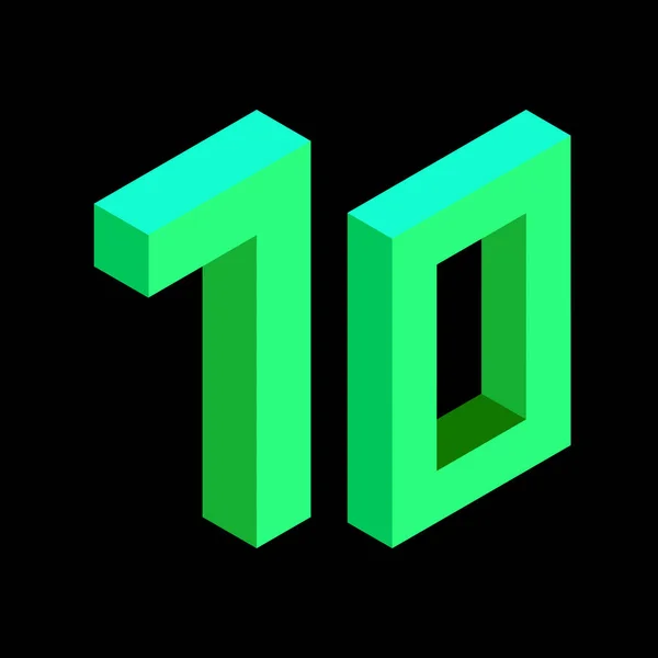 Ανοιχτό Πράσινο Νούμερο Ισομετρικό Στυλ Απομονωμένο Μαύρο Φόντο Μαθαίνοντας Αριθμούς — Φωτογραφία Αρχείου
