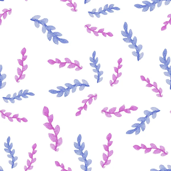 Patrón Sin Costuras Con Acuarela Dibujada Mano Ramas Azules Púrpuras — Foto de Stock
