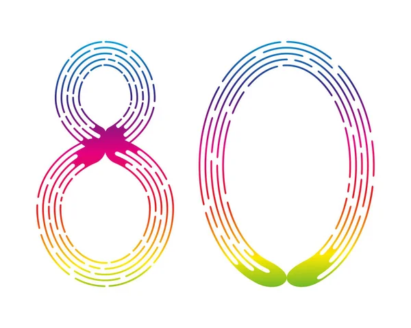 カラフルな虹の白い背景に隔離された点線から80番 デザイン要素 ベクターイラスト — ストックベクタ
