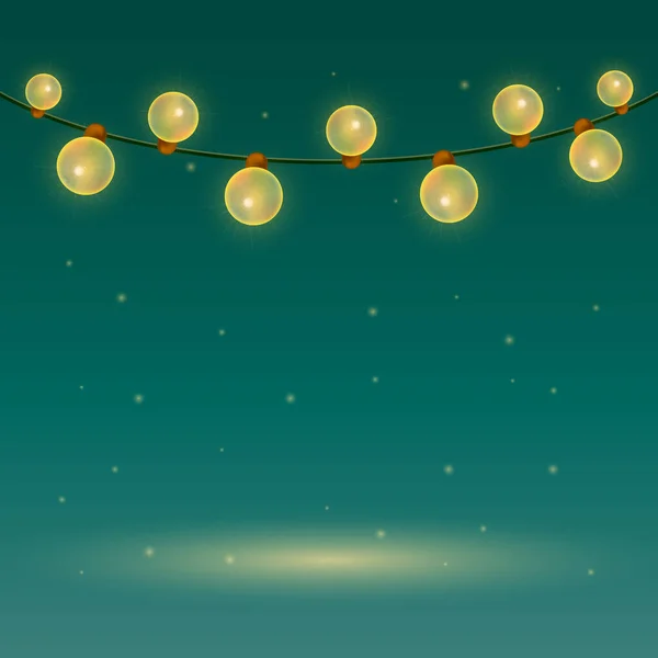 Weihnachtsgirlanden Auf Grünem Hintergrund Mit Runden Glühbirnen Schnee Und Platz — Stockfoto