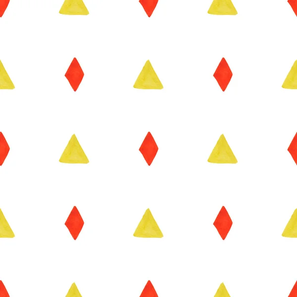 Geometric Seamless Pattern Small Red Hand Painted Rhombuses Yellow Triangles — Stock Photo, Image