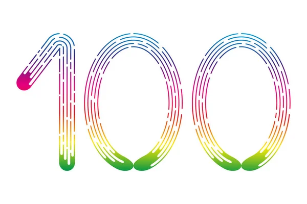 Número 100 Linhas Coloridas Arco Íris Pontilhadas Isoladas Fundo Branco — Vetor de Stock