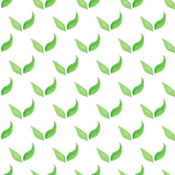 Patrón Sin Costuras Con Hojas Verdes Acuarela Dibujado Mano Blanco — Foto de Stock