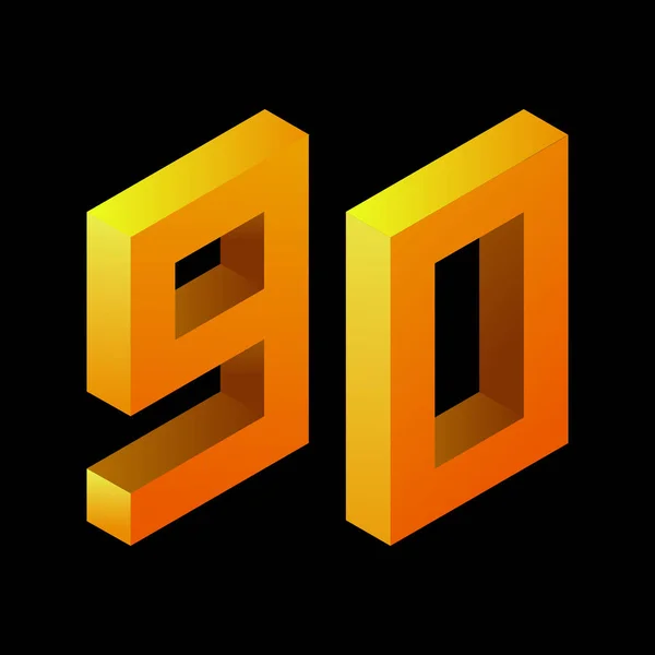 Gradient Golden Number Isometric Style Yellow Figure Isolated Black Background — 图库照片