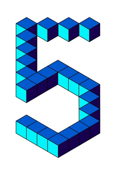 Niebieski Numer Kostek Odizolowanych Białym Tle Piksel Bitowy Izometryczny Styl — Zdjęcie stockowe